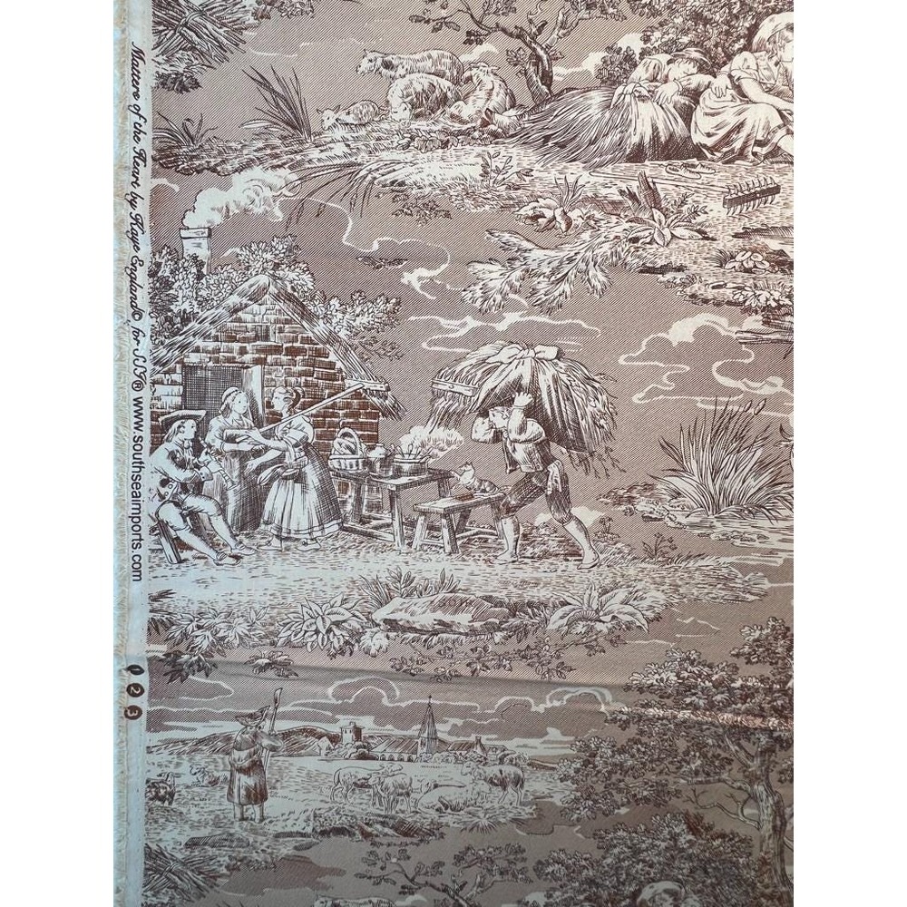 Fabric VTG Brown Toile Matter of the Heart By Kaye England For SSI 30" L x 42" W